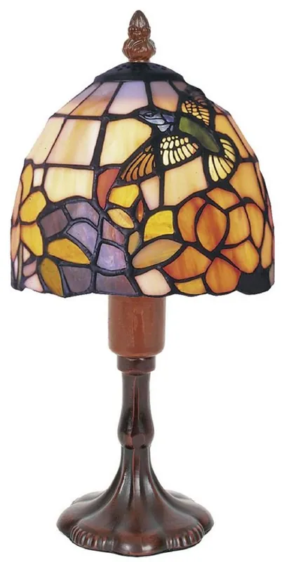 Abverkauf Casa Padrino Luxus Tiffany Tischleuchte Mehrfarbig / Braun Ø 15 x H. 29 cm - Dekorative Tiffany Hockerleuchte mit handgefertigtem Glas Lampenschirm
