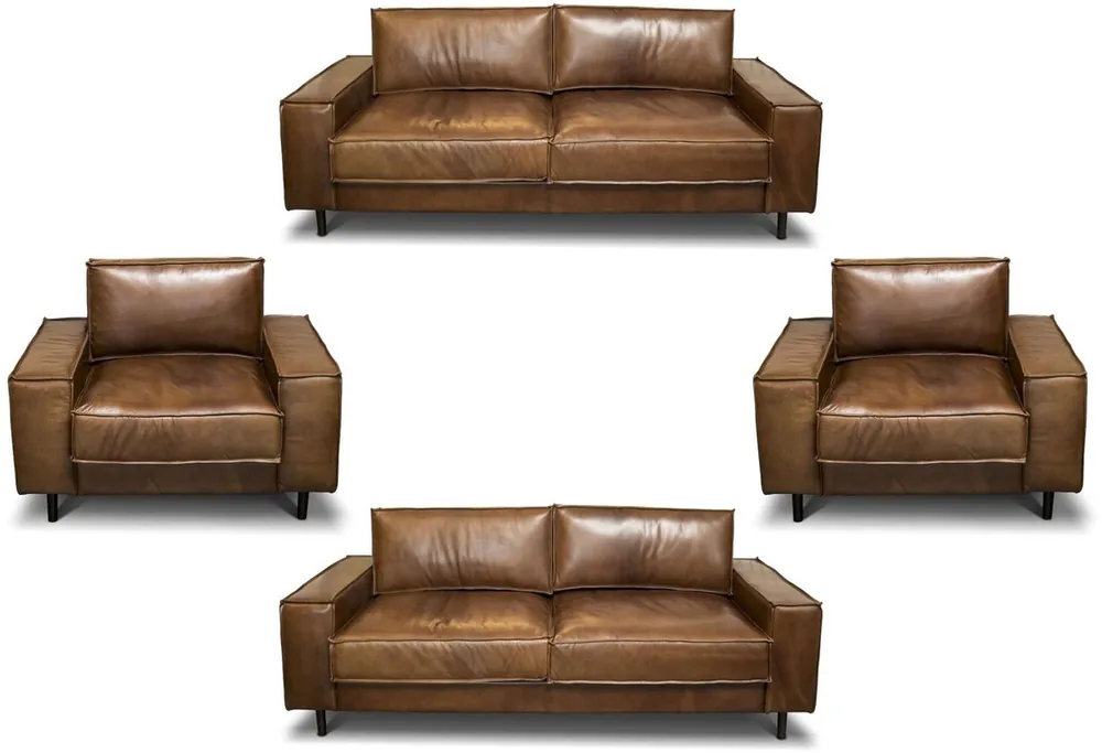 Casa Padrino Luxus Echtleder Wohnzimmer Set - Verschiedene Farben - 2 Sofas & 2 Sessel - Wohnzimmer Leder Möbel - Luxus Qualität Bestpreis
