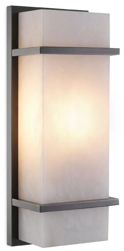 Casa Padrino Luxus Wandleuchte Bronze / Alabaster 13 x 9 x H. 34 cm - Elegante Wandlampe mit Alabaster Lampenschirm - Luxus Leuchten Garantierte Lieferung
