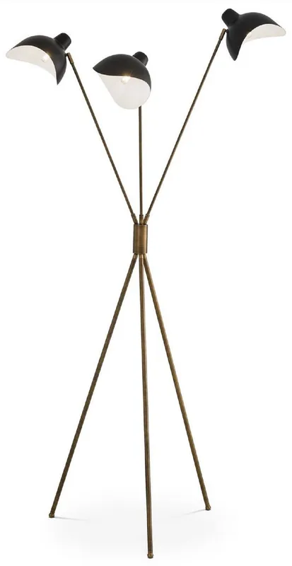 Casa Padrino Luxus Stehleuchte Antik Messingfarben / Schwarz 87 x 87 x H. 180 cm - Elegante Dreibein Stehlampe im 50er Jahre Stil - Luxus Kollektion Neue Kollektion