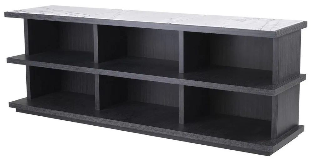 Casa Padrino Luxus Regalschrank Anthrazitgrau / Weiß / Fliederfarben 220 x 55 x H. 80 cm - Edler Massivholz Schrank mit 3 Regalen und Marmorplatten - Luxus Wohnzimmer Möbel Letzte Chance