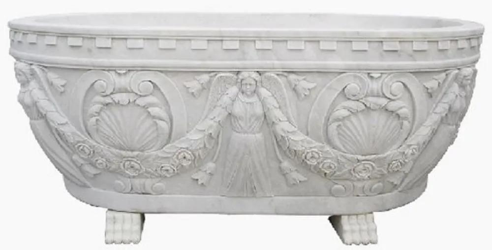Casa Padrino Luxus Barock Badewanne Weiß 198 cm - Freistehende Marmor Badewanne - Bad Accessoires - Edel & Prunkvoll Top-Angebot