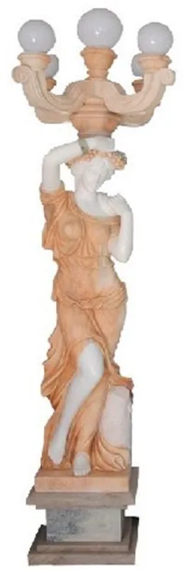 Casa Padrino Luxus Jugendstil Marmor Außenstehleuchte Skulptur Dame Weiß / Beige H. 240 cm - Wetterbeständige Garten & Terrassen Leuchte - Barock & Jugendstil Deko Accessoires Zertifiziert