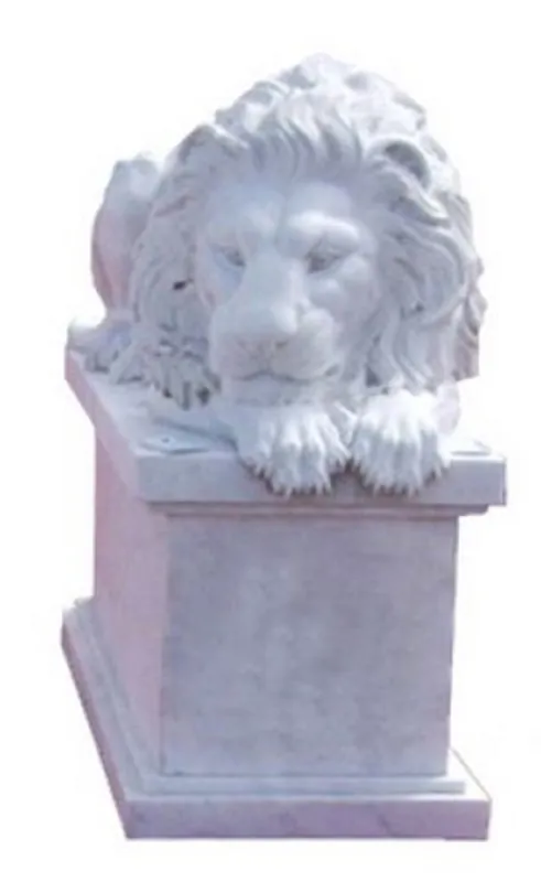 Casa Padrino Luxus Jugendstil Marmor Skulptur Löwe schaut nach rechts Weiß 150 cm - Wetterbeständige Garten & Terrassen Dekofigur mit Sockel - Prunkvolle Garten & Terrassen Deko Bestpreis