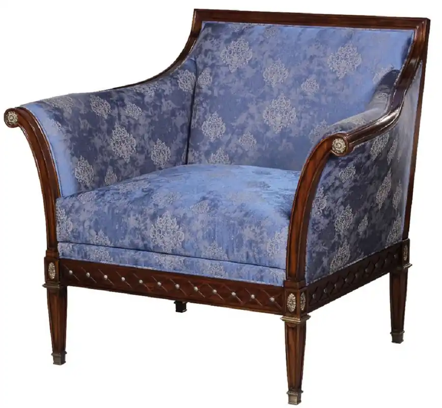 Billig Casa Padrino Luxus Jugendstil Sessel Blau / Braun / Antik Messingfarben 112 x 89 x H. 100 cm - Edler Mahagoni Wohnzimmer Sessel mit elegantem Damastmuster - Barock & Jugendstil Wohnzimmer Möbel