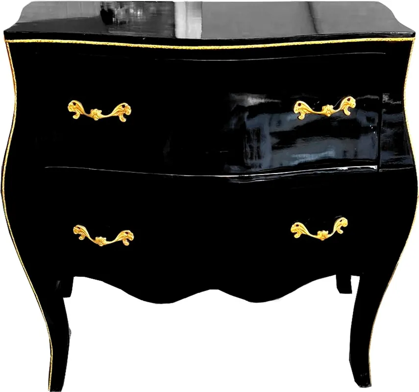 Saisonangebot Casa Padrino Barock Luxus Kommode Schwarz Gold mit Glasplatte 85 cm - Barock Möbel