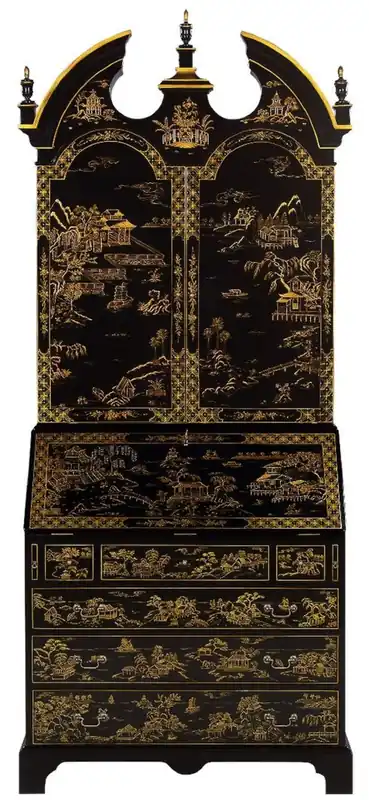 Casa Padrino Luxus Barock Sekretär Schreibtisch Schrank im chinesischen Stil Schwarz / Gold 104 x 58 x H. 238 cm - Prunkvoller Massivholz Büroschrank - Edle Barock Büromöbel Versand Am Gleichen Tag