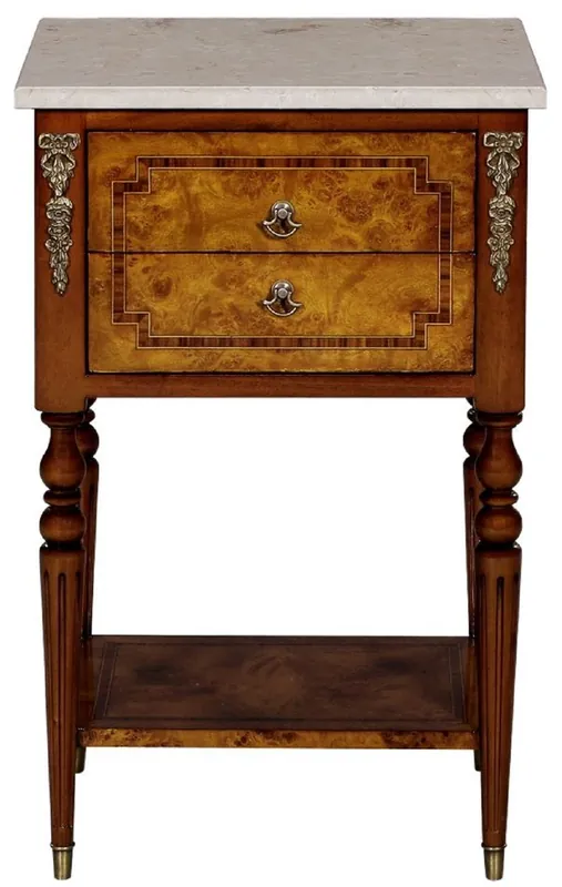 Beliebt Casa Padrino Luxus Barock Beistelltisch Hellbraun / Braun / Cremefarben 42 x 31 x H. 68 cm - Massivholz Tisch mit Marmorplatte - Nachttisch - Nachtkommode - Barock Möbel