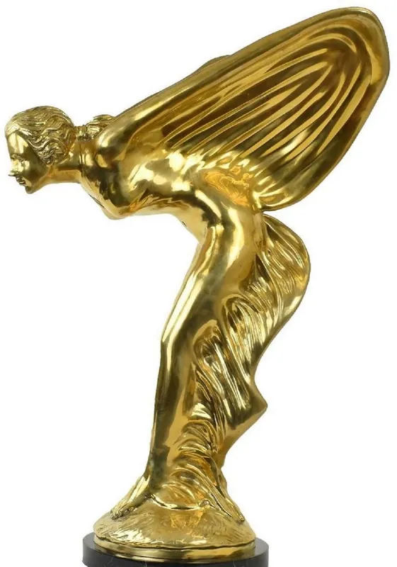 Casa Padrino Luxus Bronze Skulptur Spirit of Ecstasy Frau mit Flügeln Gold / Schwarz 53 x 71 x H. 114 cm - Edle Bronzefigur mit Marmorsockel - Luxus Deko Accessoires Echt