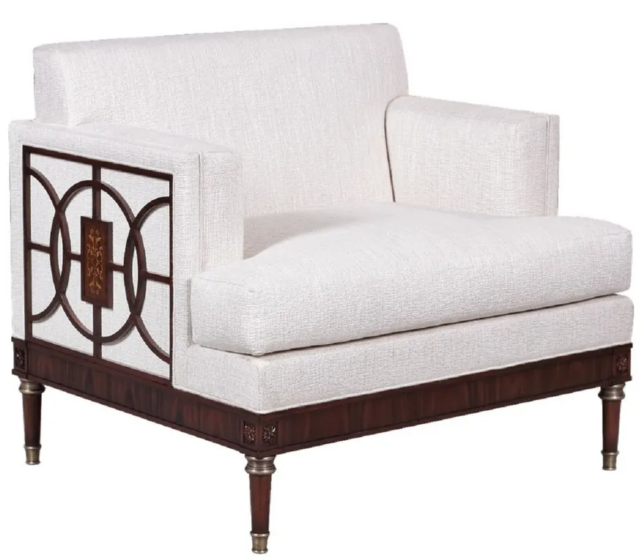 Highlight Casa Padrino Luxus Art Deco Lounge Salon Sessel Weiß / Dunkelbraun 92 x 83 x H. 82 cm - Art Deco Wohnzimmer Möbel - Luxus Qualität