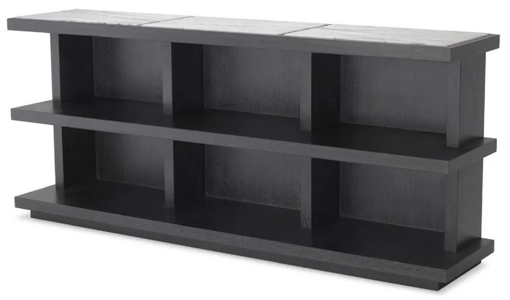 Finale Aktion Casa Padrino Luxus Regalschrank Anthrazitgrau / Weiß / Fliederfarben 160 x 35 x H. 70 cm - Edler Massivholz Schrank mit 3 Regalen und Marmorplatten - Luxus Wohnzimmer Möbel