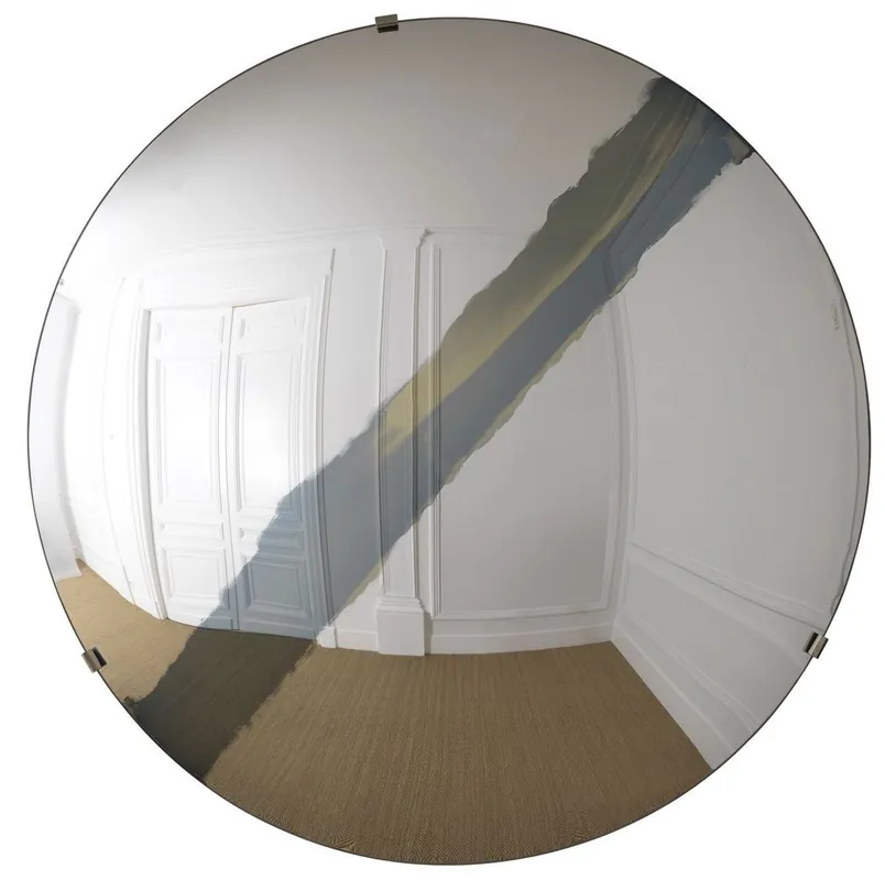 Schneller Versand Casa Padrino Luxus Spiegel mit blauem Streifen Ø 119 cm - Runder konkaver Wandspiegel mit Wandhalterung - Luxus Kollektion