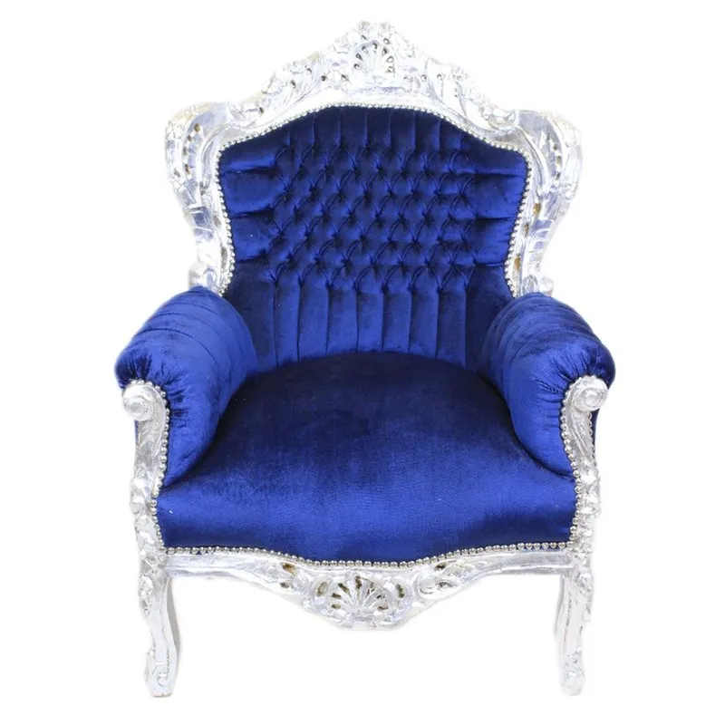 Casa Padrino Barock Sessel King Royalblau / Silber - Barock Möbel Antik Stil Online Kaufen