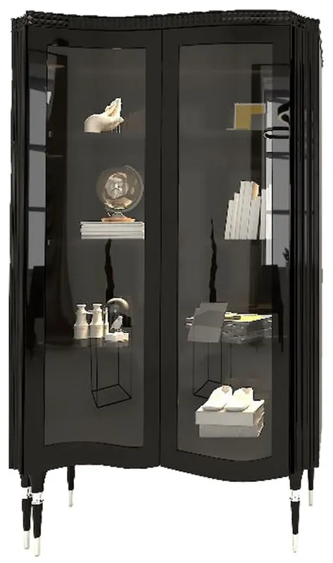 Neue Kollektion Casa Padrino Luxus Art Deco Vitrine Schwarz / Silber - Handgefertigter Massivholz Vitrinenschrank mit 2 Glastüren - Art Deco Wohnzimmer Möbel