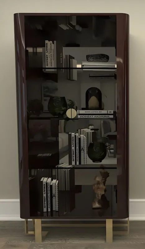 Garantierte Lieferung Casa Padrino Luxus Art Deco Vitrine Dunkelbraun / Gold - Handgefertigter Massivholz Vitrinenschrank mit 2 Glastüren - Art Deco Wohnzimmer Möbel
