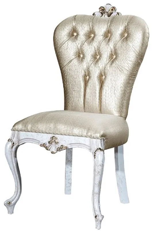 Casa Padrino Luxus Barock Esszimmerstuhl Gold / Antik Weiß / Gold - Handgefertigter Massivholz Küchenstuhl - Barock Esszimmer Möbel Sofort Bestellen
