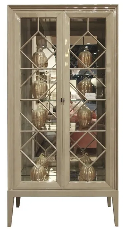 Neu Casa Padrino Luxus Vitrine Grau 110 x 42 x H. 220 cm - Edler Massivholz Vitrinenschrank mit 2 Glastüren - Luxus Wohnzimmer Möbel