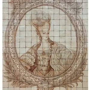 Expressversand Casa Padrino Luxus Barock Deko Wandgemälde Lady Cremefarben / Beige 150 x H. 190 cm - Handgefertigte & Handbemalte Naturstein Mosaik Fliesen - Barock Wanddeko