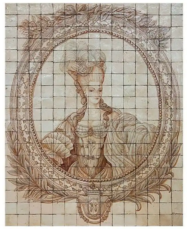 Expressversand Casa Padrino Luxus Barock Deko Wandgemälde Lady Cremefarben / Beige 150 x H. 190 cm - Handgefertigte & Handbemalte Naturstein Mosaik Fliesen - Barock Wanddeko