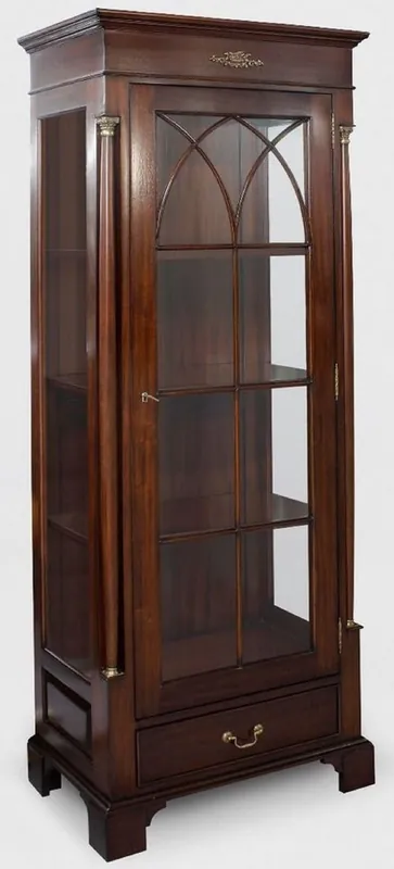 Markenprodukt Casa Padrino Luxus Vitrine Dunkelbraun 70 x 45 x H. 192 cm - Mahagoni Vitrinenschrank mit Glastür und Schublade - Luxus Mahagoni Wohnzimmer Möbel