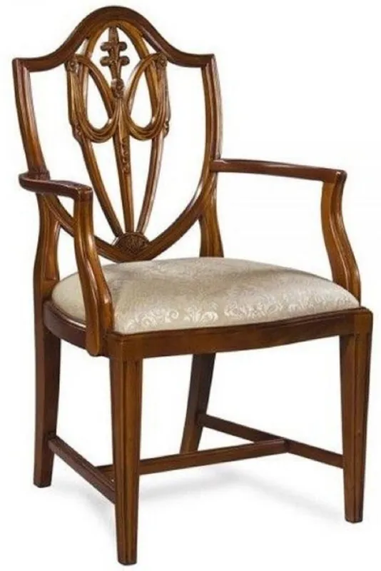 Sale Casa Padrino Luxus Art Deco Esszimmerstuhl mit Armlehnen Dunkelbraun / Gold 58,4 x 50,8 x H. 99,1 cm - Eleganter Massivholz Stuhl mit Muster - Art Deco Esszimmer Möbel