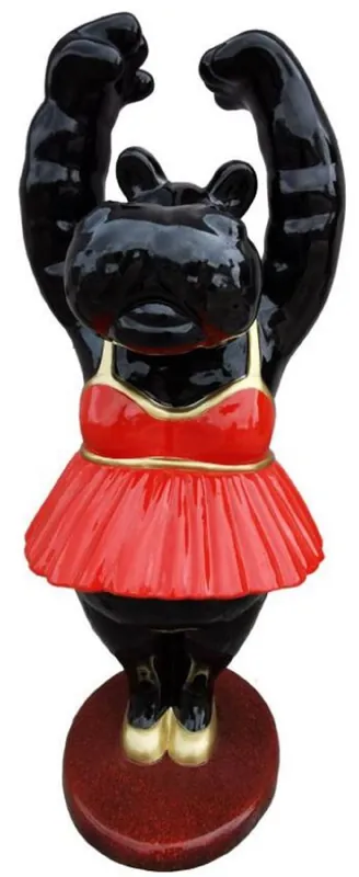 Casa Padrino Luxus Deko Skulptur Nilpferd Ballerina Schwarz / Rot / Gold / Bordeauxrot 43 x 43 x H. 98 cm - Wetterbeständige Dekofigur - Wohnzimmer Deko - Garten Deko - Terrassen Deko Finale Aktion