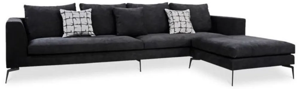 Wochenendangebot Casa Padrino Luxus Samt Ecksofa Schwarz 320 x 180 x H. 45 cm - Modernes Wohnzimmer Sofa mit verstellbarem Hocker - Wohnzimmer Möbel