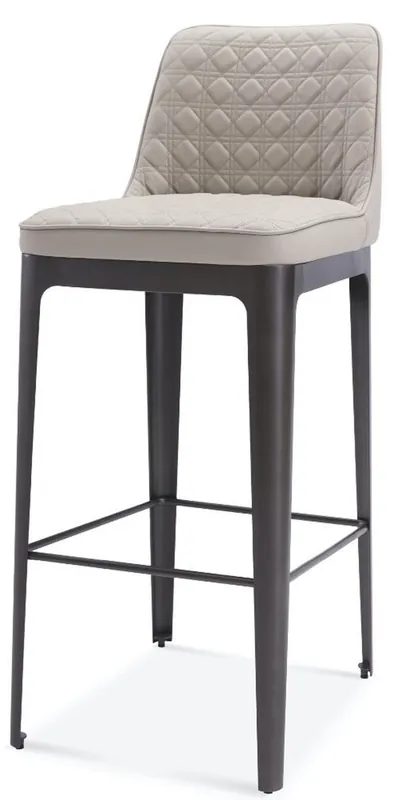 Casa Padrino Luxus Barstuhl Beige / Matt Grau 40 x 50 x H. 100 cm - Echtleder Barhocker mit pulverbeschichtetem Edelstahl Gestell - Luxus Bar Möbel Top-Seller