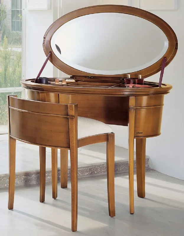 Casa Padrino Luxus Biedermeier Schminkkonsole mit Stuhl Braun / Weiß - Schlafzimmer Möbel - Hotel Möbel - Luxus Qualität - Made in Italy Zertifiziert