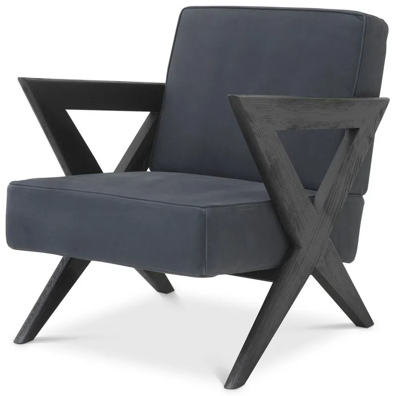 Echt Casa Padrino Luxus Echtleder Sessel Blau / Schwarz 63 x 79 x H. 76 cm - Wohnzimmer Sessel mit edlem Büffelleder - Luxus Möbel