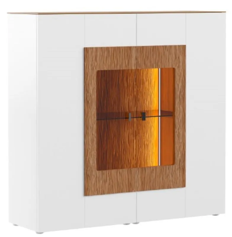 Rabatt Casa Padrino Vitrinenschrank Weiß / Braun 111 x 40 x H. 138 cm - Moderne Beleutete Massivholz Vitrine - Wohnzimmer Schrank - Barschrank - Wohnzimmer Möbel