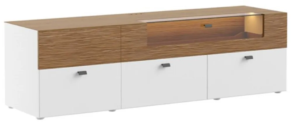 Casa Padrino TV Schrank Braun / Weiß 180 x 48 x H. 55 cm - Beleuchteter Massivholz Fernsehschrank mit Schubladen - Moderne Wohnzimmer Möbel Sonderaktion