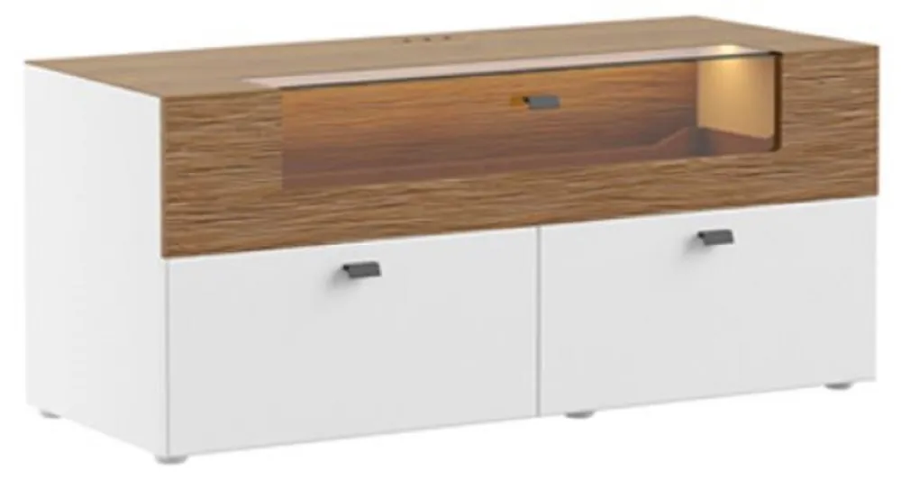 Casa Padrino TV Schrank Braun / Weiß 125 x 48 x H. 55 cm - Beleuchteter Massivholz Fernsehschrank mit Schubladen - Moderne Wohnzimmer Möbel Markenware