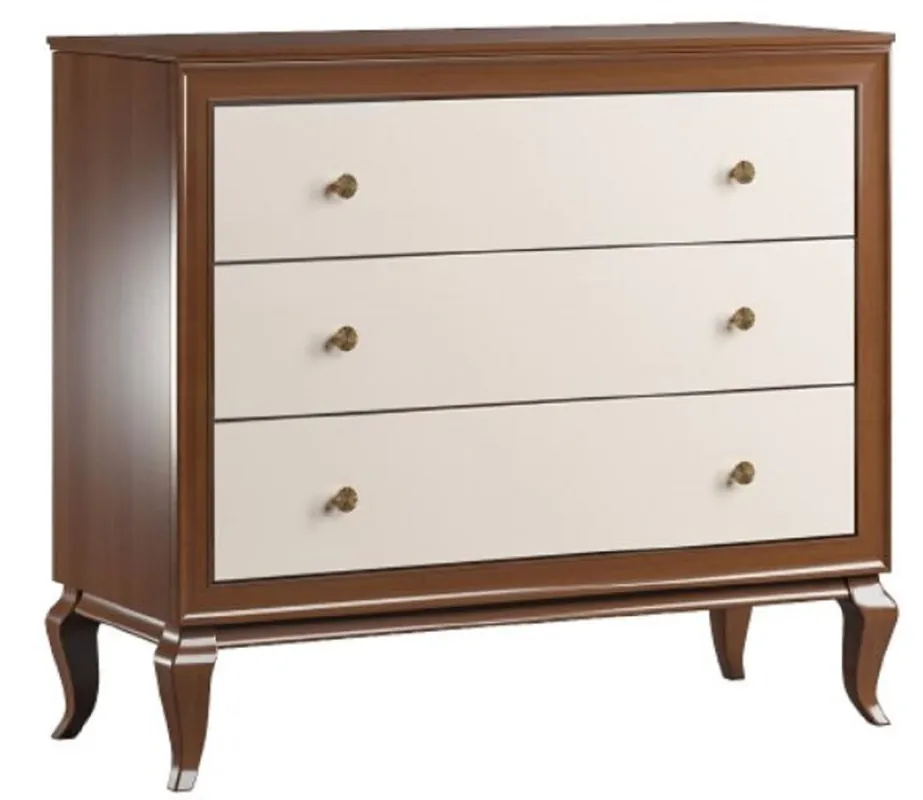 Aktuell Casa Padrino Luxus Art Deco Massivholz Kommode mit 3 Schubladen Dunkelbraun / Cremefarben 108,7 x 43,5 x H. 95,5 cm - Art Deco Möbel