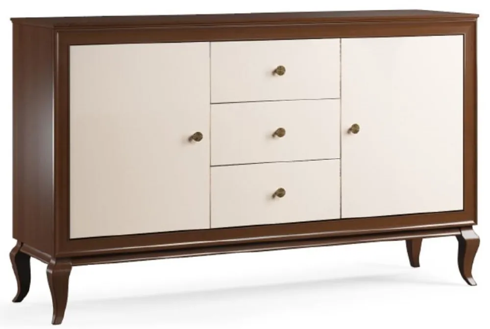 Heißes Angebot Casa Padrino Luxus Art Deco Sideboard Dunkelbraun / Cremefarben 156 x 43,5 x H. 95,5 cm - Massivholz Schrank mit 2 Türen und 3 Schubladen - Art Deco Wohnzimmer Möbel
