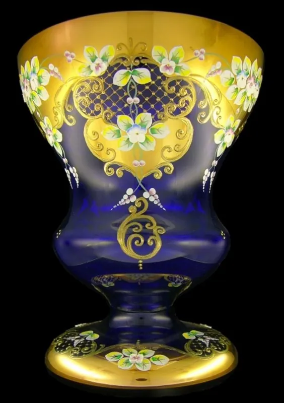 Casa Padrino Luxus Barock Glas Vase Blau / Mehrfarbig / Gold H. 40 cm - Handgefertigte & handbemalte Blumenvase - Barock Deko - Edel & Prunkvoll Wochenendangebot