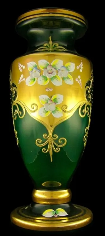Casa Padrino Luxus Barock Glas Vase Grün / Mehrfarbig / Gold H. 60 cm - Prunkvolle handgefertigte & handbemalte Blumenvase - Barock Deko Accessoires Echt