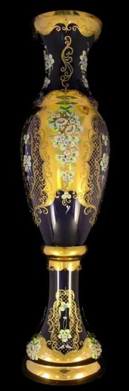 Casa Padrino Luxus Barock Glas Vase Blau / Mehrfarbig / Gold H. 110 cm - Prunkvolle handgefertigte & handbemalte Blumenvase - Barock Deko Accessoires Markenprodukt