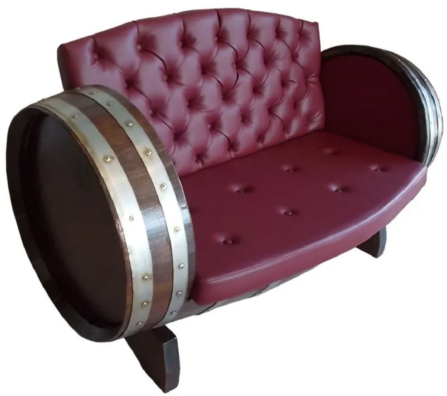 Casa Padrino Luxus Fass Sofa Bordeauxrot / Braun / Silber 160 x 65 x H. 85 cm - Gepolstertes Massivholz Weinfass Sofa - Garten Terrassen Gastronomie Möbel Nur Heute