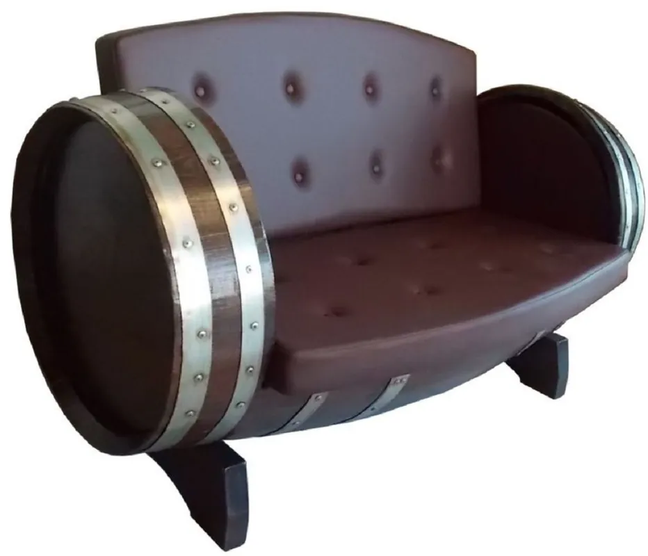 Casa Padrino Luxus Fass Sofa Braun / Silber 130 x 65 x H. 85 cm - Gepolstertes Massivholz Weinfass Sofa - Garten Terrassen Gastronomie Möbel Top-Seller