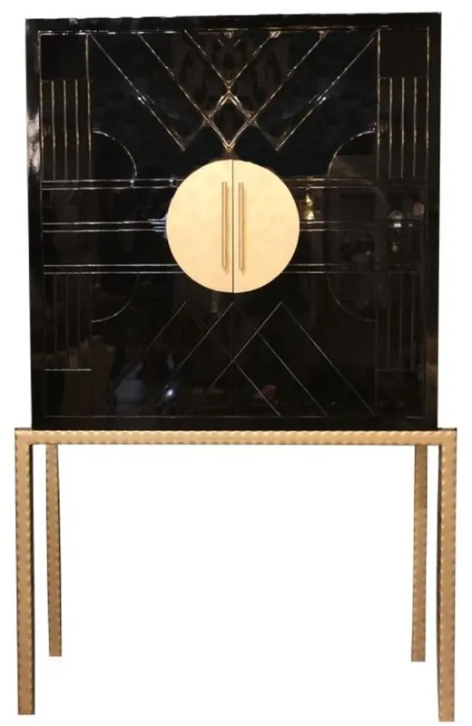 Günstig Casa Padrino Designer Barschrank Schwarz / Messingfarben 120 x 40 x H. 190 cm - Edler Weinschrank mit hochwertigen Keramikfliesen - Bar Möbel - Hotel Möbel - Luxus Qualität