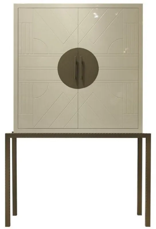 Highlight Casa Padrino Designer Barschrank Creme / Messing 120 x 40 x H. 190 cm - Edler Weinschrank mit hochwertigen Keramikfliesen - Bar Möbel - Hotel Möbel - Luxus Qualität
