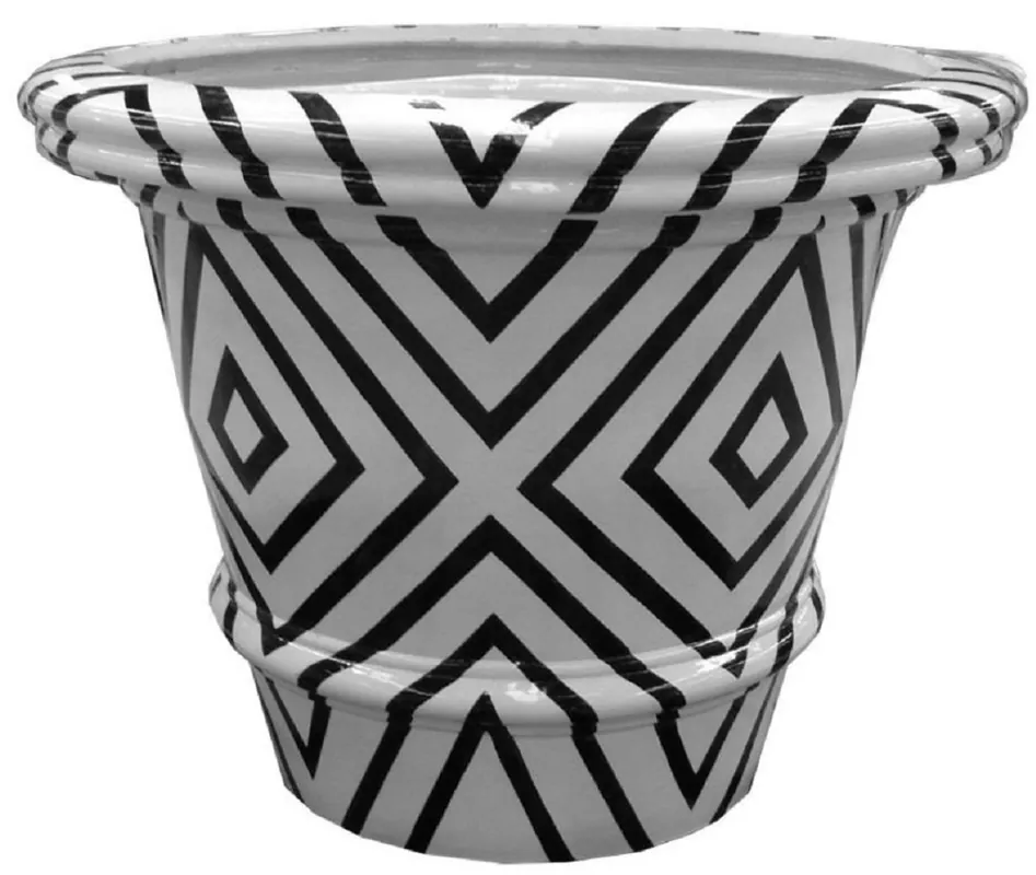 Ausverkauf Casa Padrino Luxus Blumentopf Weiß / Schwarz Ø 79 x H. 63 cm - Handgefertigter & Handbemalter Keramik Pflanzentopf - Balkon Terrassen Garten Deko - Luxus Deko Accessoires