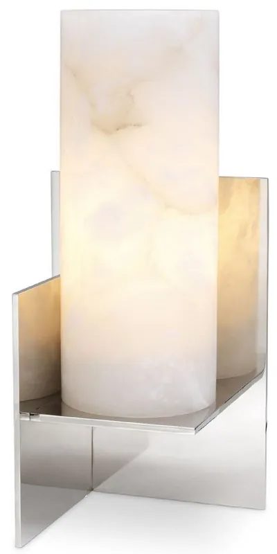 Online Kaufen Casa Padrino Designer Tischleuchte Silber / Alabaster 18,5 x 18,5 x H. 40 cm - Moderne Tischlampe mit Alabaster Lampenschirm - Luxus Kollektion