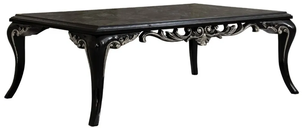 Casa Padrino Luxus Barock Couchtisch Schwarz / Silber - Prunkvoller Wohnzimmertisch im Barockstil - Handgefertigter Massivholz Tisch - Barock Wohnzimmer Möbel Versand Am Gleichen Tag