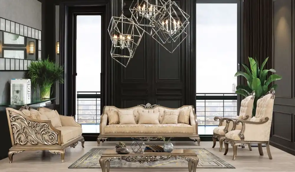 Zertifiziert Casa Padrino Luxus Barock Wohnzimmer Set Beige / Gold / Braun / Silber - 2 Sofas & 2 Sessel & 1 Couchtisch - Handgefertigte Barock Wohnzimmer Möbel - Edel & Prunkvoll