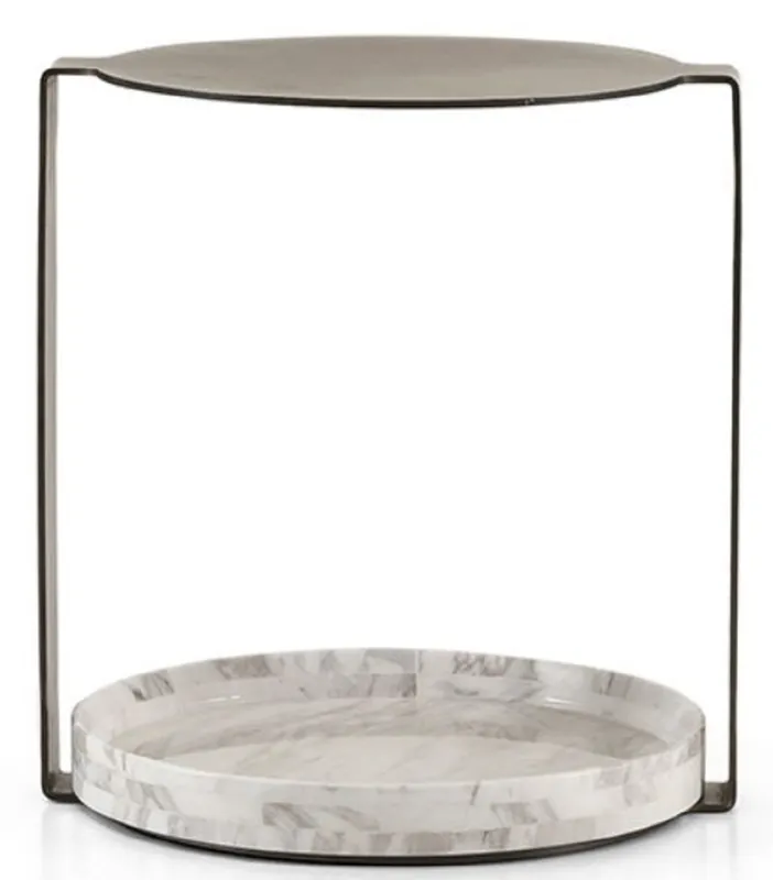 Casa Padrino Luxus Beistelltisch Messingfarben / Weiß 40 x 35 x H. 48 cm - Moderne Wohnzimmer Möbel - Luxus Kollektion Highlight