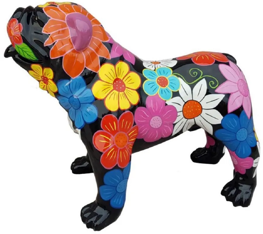 Casa Padrino Designer Dekofigur Hund Bulldogge Schwarz / Mehrfarbig 90 x H. 74 cm - Wetterbeständige Deko Skulptur - Wohnzimmer Deko - Garten Deko Direktkauf