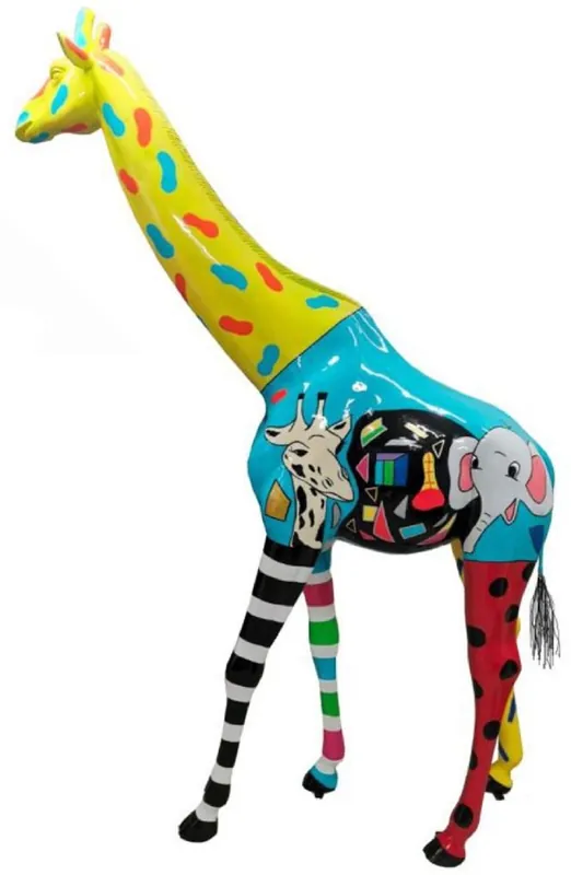 Rabatt Casa Padrino Designer Deko Skulptur Giraffe Bunt H. 320 cm - Riesige Dekofigur - Lebensgroße Tierfigur - Wetterbeständige Gartendeko Figur