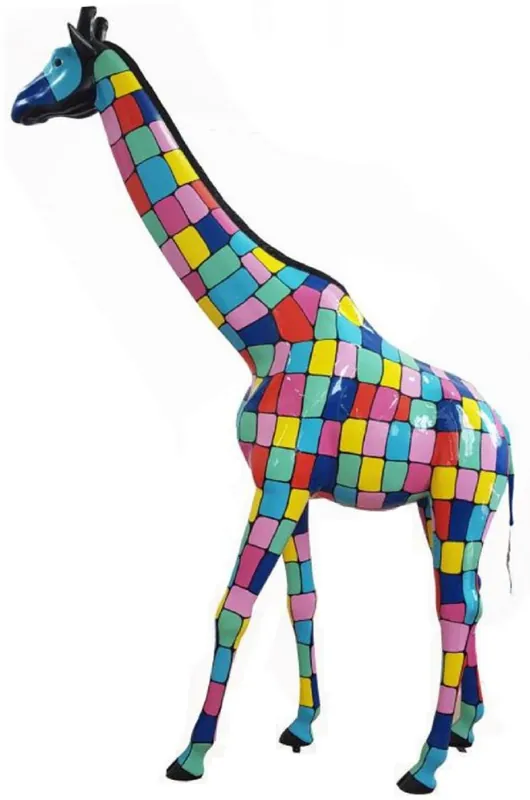 Casa Padrino Designer Deko Skulptur Giraffe Mehrfarbig H. 320 cm - Riesige Dekofigur - Lebensgroße Tierfigur - Wetterbeständige Gartendeko Figur Bestseller